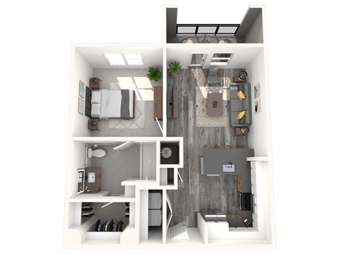 Floor plan for 1 bed, 1 bath, 703 sqft